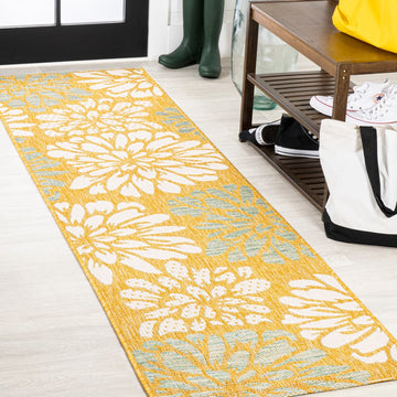 Zinnia Modern Floral Textured Weave Indoor/outdoor Runner Rug